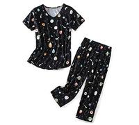 CHUNG Women Cotton Blend Pyjamas Set Short Sleeve Top Capri Pants Plus Size S-3XL Sleepwear Nighties Color Planet,3XL