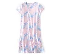 CHUNG Women Nightdress Ladies Nighties Short Sleeve Sleep Tee Shirt Soft Nightgown Cute Pattern Summer Sleepwear Tie-dyed Pink S