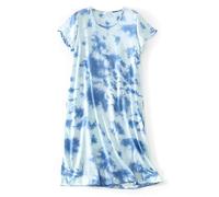 CHUNG Women Nightdress Ladies Nighties Short Sleeve Sleep Tee Shirt Soft Nightgown Cute Pattern Summer Sleepwear Tie-dyed Cld Blue, 16-18