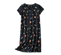 CHUNG Women Nightdress Ladies Nighties Short Sleeve Sleep Tee Shirt Soft Nightgown Cute Pattern Summer Sleepwear Spaceship XL