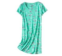 CHUNG Women Nightdress Ladies Nighties Short Sleeve Sleep Tee Shirt Soft Nightgown Cute Pattern Summer Sleepwear Green Flamigo 2XL