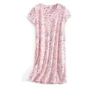 CHUNG Women Nightdress Ladies Nighties Short Sleeve Sleep Tee Shirt Soft Nightgown Cute Pattern Summer Sleepwear Pink Heart S