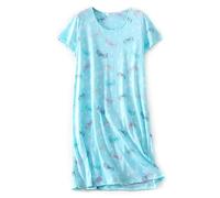 CHUNG Women Nightdress Ladies Nighties Short Sleeve Sleep Tee Shirt Soft Nightgown Cute Pattern Summer Sleepwear Blue Butterfly S