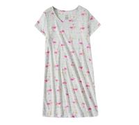 CHUNG Women Nightdress Ladies Nighties Short Sleeve Sleep Tee Shirt Soft Nightgown Cute Pattern Summer Sleepwear Grey Flamingo S