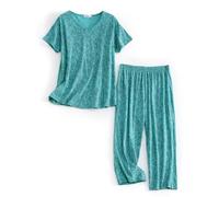CHUNG Women Pyjama Set Short Sleeve Top Capri Pants Cotton Blend Loungewear Pjs Floral Animal Print S-3XL Green Land, 2XL