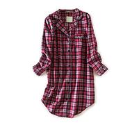 CHUNG Women Sleep Shirt Ladies Nightshirt Long Sleeve Button Up Loungewear Flannel Cotton Plaid Sleepwear with Cute Pattern GryRedPlaid 2XL