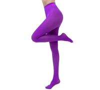 CHUNG Women Tights Footed 80/90D Candy Color Solid Opaque Pantyhose High Waist Control Top Soft and Elastic Plus Size,Purple,XS