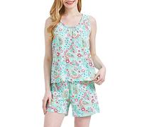 CHUNG Women's Short Pajama Set Cotton Tank Tee Top Pjs Shorts Cute Animals Print Summer Plus Size Green Paisley, XL