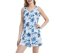 CHUNG Women's Short Pajama Set Cotton Tank Tee Top Pjs Shorts Cute Animals Print Summer Plus Size Tiedye Blue, M