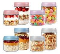 CHUNGG Overnight Oats Jar with Lids, Glass Jam Mason Jars Breakfast Pots, Applicable to Yogurt Oatmeal Salad Cereals Milk Fruit Dressing Sauce Condiment (4 PC 480ML and 4 PC 350ML of 8 Set)