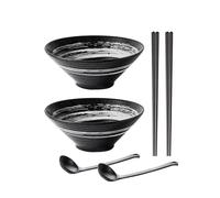 CHUNGG Ramen Bowls Salad Bowl Set of 2, Japanese Porcelain Glazing Process Style Whith Noodle Spoon and Chopsticks, 8-in 1200ML, Festival Gift