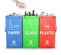 CHUNGG Reusable Recycling Bags, Recycle Bins for Kitchen and Compostable Food Waste Triple Bin, Waterproof Woven Waste Bag, Use for Kitchens, Homes, and Offices, 40 Litre Set of 3