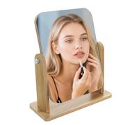 CHUNGG Small Wooden Vanity Mirror with Stand, Bathroom Shaving Mirrors Free Standing, Rotation Desk Makeup Mirror for Dressing Table, Desk, Bathroom, Bedroom