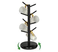 CHUNGG Wooden Mug Tree 6&8 Cups, Cup Holder for Storage, New Home Essentials or Coffee Station, Kitchen Accessories, 360 Lazy Susan Turntable Base, Funny Gifts for Friends (Black)