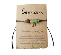 ChungLong0593 12 Constellation Zodiac Bracelet with Natural Stone Beads for Women, Adjustable Black Cord Star Sign Bracelet with Horoscope Card, One Size, Wood, no gemstone