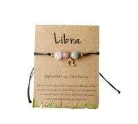 ChungLong0593 12 Constellation Zodiac Bracelet with Natural Stone Beads for Women, Adjustable Black Cord Star Sign Bracelet with Horoscope Card, One Size, Wood, no gemstone