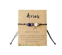 ChungLong0593 12 Constellation Zodiac Bracelet with Natural Stone Beads for Women, Adjustable Black Cord Star Sign Bracelet with Horoscope Card, One Size, Wood, no gemstone