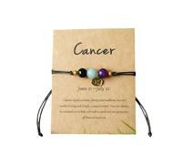 ChungLong0593 12 Constellation Zodiac Bracelet with Natural Stone Beads for Women, Adjustable Black Cord Star Sign Bracelet with Horoscope Card, One Size, Wood, no gemstone