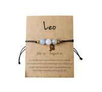 ChungLong0593 12 Constellation Zodiac Bracelet with Natural Stone Beads for Women, Adjustable Black Cord Star Sign Bracelet with Horoscope Card, One Size, Wood, no gemstone