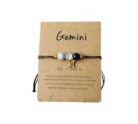 ChungLong0593 12 Constellation Zodiac Bracelet with Natural Stone Beads for Women, Adjustable Black Cord Star Sign Bracelet with Horoscope Card, One Size, Wood, no gemstone