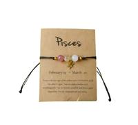 ChungLong0593 12 Constellation Zodiac Bracelet with Natural Stone Beads for Women, Adjustable Black Cord Star Sign Bracelet with Horoscope Card, One Size, Wood, no gemstone