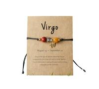 ChungLong0593 12 Constellation Zodiac Bracelet with Natural Stone Beads for Women, Adjustable Black Cord Star Sign Bracelet with Horoscope Card, One Size, Wood, no gemstone