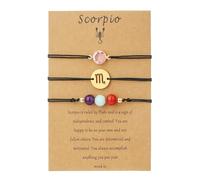 ChungLong0593 3Pcs Zodiac Constellation Bracelets Set for Women, Crystal Birthstone Beaded Bracelet, Adjustable Black Cord Astrology Sign Charm Bracelet Birthday Gift, One Size, Stone, no gemstone