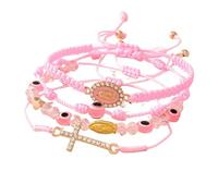 ChungLong0593 4Pcs Evil Eye Cross Virgin Mary Braided Bracelet Set for Women, Handmade Adjustable Protection Amulet Wristbands, Catholic Religious Jewelry for Men, One Size, Acrylic, no gemstone