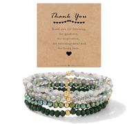 ChungLong0593 5Pcs Stackable Crystal Beaded Bracelet Set with Thank You Card, Gradient Color Faceted Glass Bead Stretch Bracelets, Inspirational Jewelry Gift for Mentor Teacher Friend, One Size, Wood