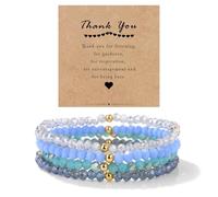 ChungLong0593 5Pcs Stackable Crystal Beaded Bracelet Set with Thank You Card, Gradient Color Faceted Glass Bead Stretch Bracelets, Inspirational Jewelry Gift for Mentor Teacher Friend, One Size, Wood