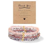 ChungLong0593 5Pcs Stackable Crystal Beaded Bracelet Set with Thank You Card, Gradient Color Faceted Glass Bead Stretch Bracelets, Inspirational Jewelry Gift for Mentor Teacher Friend, One Size, Wood