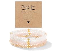 ChungLong0593 5Pcs Stackable Crystal Beaded Bracelet Set with Thank You Card, Gradient Color Faceted Glass Bead Stretch Bracelets, Inspirational Jewelry Gift for Mentor Teacher Friend, One Size, Wood