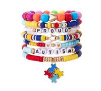 ChungLong0593 Autism Awareness Bracelet Set - Puzzle Piece Charm & Inspirational Word Beaded Bracelets, Adjustable Size Autism Support Jewelry for Women, One Size, Acrylic, no gemstone