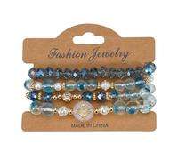 ChungLong0593 Boho Beaded Bracelet Set for Women - 4 Pcs Multilayer Stackable Crystal Glass Bead Bracelets with Faux Pearl Elastic Stretch Fashion Jewelry for Daily Wear, Beach, Party & Gifts, One