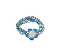 ChungLong0593 Boho Plumeria Flower Beaded Stackable Bracelet - Tropical Frangipani Multi-layer Pearl/Seed Bead Bracelet for Women, Hawaiian Beach Vacation Jewelry Gift, One Size, Plastic, no gemstone