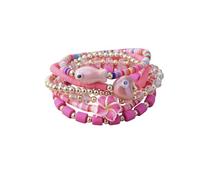 ChungLong0593 Boho Plumeria Flower Beaded Stackable Bracelet - Tropical Frangipani Multi-layer Pearl/Seed Bead Bracelet for Women, Hawaiian Beach Vacation Jewelry Gift, One Size, Plastic, no gemstone