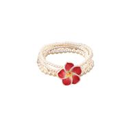 ChungLong0593 Boho Plumeria Flower Beaded Stackable Bracelet - Tropical Frangipani Multi-layer Pearl/Seed Bead Bracelet for Women, Hawaiian Beach Vacation Jewelry Gift, One Size, Plastic, no gemstone
