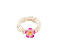 ChungLong0593 Boho Plumeria Flower Beaded Stackable Bracelet - Tropical Frangipani Multi-layer Pearl/Seed Bead Bracelet for Women, Hawaiian Beach Vacation Jewelry Gift, One Size, Plastic, no gemstone