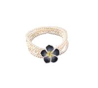 ChungLong0593 Boho Plumeria Flower Beaded Stackable Bracelet - Tropical Frangipani Multi-layer Pearl/Seed Bead Bracelet for Women, Hawaiian Beach Vacation Jewelry Gift, One Size, Plastic, no gemstone