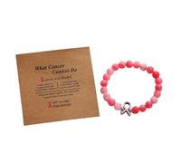 ChungLong0593 Breast Cancer Awareness Pink Ribbon Beaded Bracelet, Natural Stone Stretch Bracelet with What Cancer Cannot Do Card, Inspirational Jewelry Gift for Survivors Patients, One Size, Wood, no