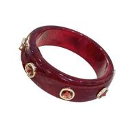 ChungLong0593 Chunky Acetate Bangle with Marble Veining & Colored Gemstones - Statement Resin Cuff Bracelet for Women, One Size, Wood, no gemstone