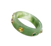 ChungLong0593 Chunky Acetate Bangle with Marble Veining & Colored Gemstones - Statement Resin Cuff Bracelet for Women, One Size, Wood, no gemstone