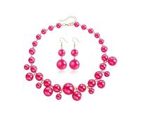 ChungLong0593 Chunky Acrylic Ball Bead Necklace Earring Set for Women, Bold Statement Bib Necklace Double Ball Drop Earrings, 80s 90s Retro Costume Jewelry for Party Prom, M, Zinc, No Gemstone