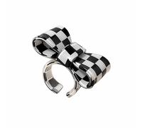 ChungLong0593 Colorful Checkerboard Bow Statement Ring Acrylic Plaid Open Ring for Women Fashionable & Trendy Jewelry Gift, One Size, Resin, No Gemstone