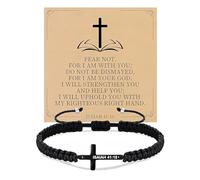 ChungLong0593 Cross Bracelet for Men Women - Adjustable Black String Bracelet with Bible Verse & Inspirational Quotes, One Size, Polyester, no gemstone
