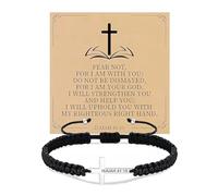 ChungLong0593 Cross Bracelet for Men Women - Adjustable Black String Bracelet with Bible Verse & Inspirational Quotes, One Size, Polyester, no gemstone