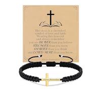 ChungLong0593 Cross Bracelet for Men Women - Adjustable Black String Bracelet with Bible Verse & Inspirational Quotes, One Size, Polyester, no gemstone