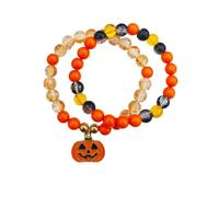ChungLong0593 Halloween Beaded Charm Bracelets for Women, Spooky Pumpkin Ghost Bat Spider Natural Stone Stretch Stack Bracelet, Trick or Treat Holiday Costume Jewelry Gift, One Size, Wood, no gemstone