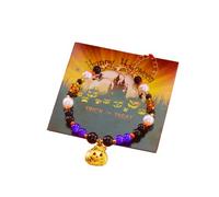 ChungLong0593 Halloween Beaded Charm Bracelets for Women, Spooky Pumpkin Ghost Bat Spider Natural Stone Stretch Stack Bracelet, Trick or Treat Holiday Costume Jewelry Gift, One Size, Wood, no gemstone