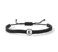 ChungLong0593 Personalized Initial Letter Bracelet, Adjustable Black Macrame Rope Bracelet with Alphabet Charm, Custom Monogram Friendship Bracelet Jewelry for Women Men, One Size, Wood, no gemstone